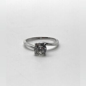 Vtg 18k GE White Gold Electroplate Cz Solitaire Wavy Band Ring Sz 6